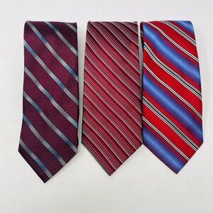 Haggar & Claiborne Mens 3 Piece 100% Silk Striped Neck Ties in Red/Black 1518